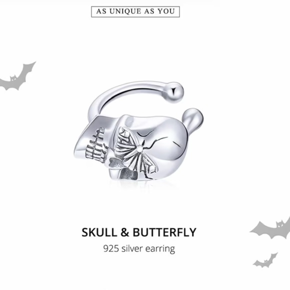 Single Accent Pure 925 Sterling Silver Fashion Skull Earring - Picture 4 of 6